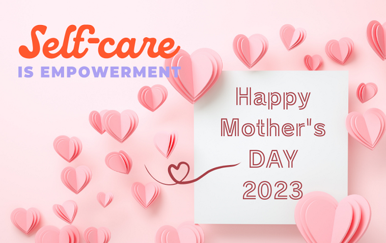 【画像】2023年5月に行われた、表現による自己の回復のプログラム「Mother's Dayキャンペーン2023」のトップ画像。ピンクの背景にハートがたくさん散りばめられていて、右側に「Happy Mother’s DAY 2023」とかかれている。